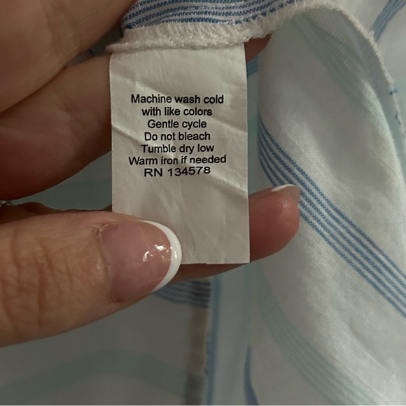 Vineyard Vines Blue White Stripe Pink Embroidered Boho Blouse Tunic Top Size S - Picture 10 of 10